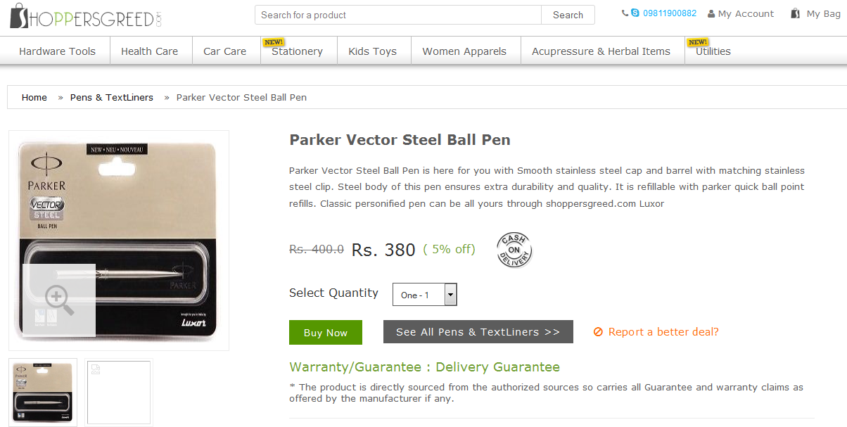 Parker Vector Steel Ball Pen